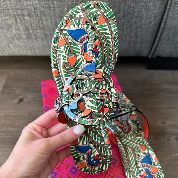 Tory Burch Miller Printed Patent Leather Sandal Orange Something Wild Size 6.5 - Picture 4 of 7